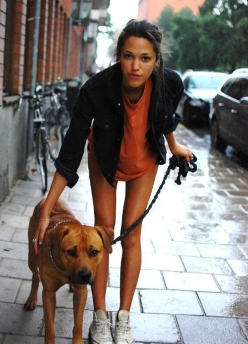Fit Girl Walking Dog