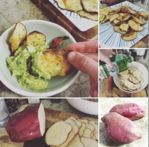 Japanese Yam Chips with guacamole